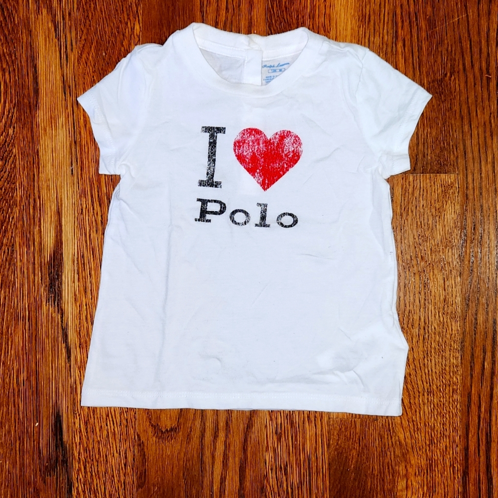Girls Polo Ralph Lauren "I ❤️ Polo" White Shorr Sleeve T-shirt sz 12M